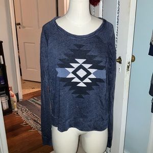 Sundry South Western Aztec Crop Pullover Light Sweatshirt Dark Indigo